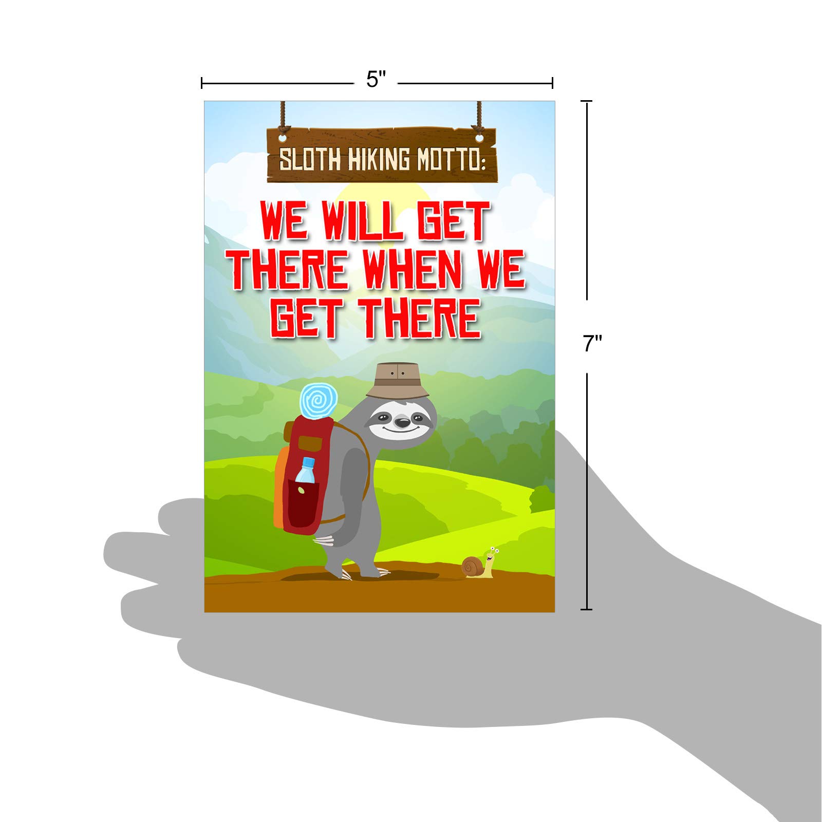 Oversize Belated Birthday Card - Funny Sloth Hiking Design | 8.5x11 Inch Jumbo Card | Made In USA
