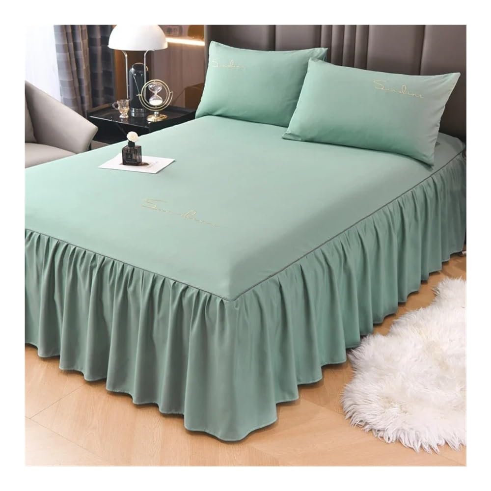 1 gonna da letto in tinta unita con quattro angoli e fascia elastica ricamata, gonna alta, queen/king size (Qainshilan, 180 x 220 x 45 cm, 1 pezzo)