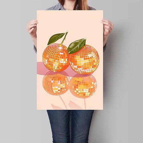 Miniatura 2 de Lienzo de bola de discoteca naranja, arte de pared, póster retro de arte de discoteca, decoración de carrito de bar, impresiones de pintura para el