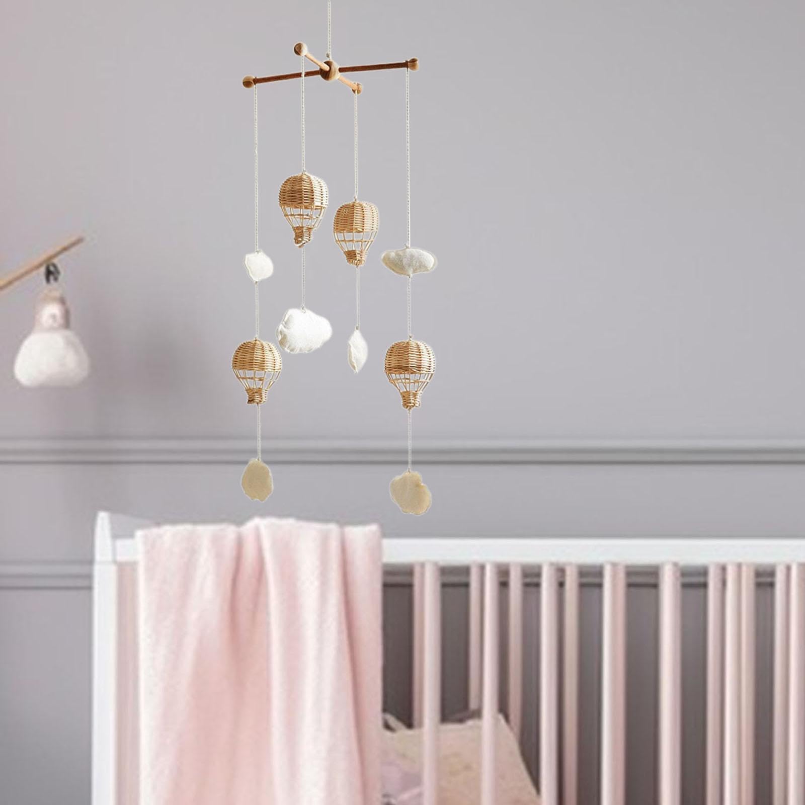 Affascinante giostrina per Culla con Mongolfiera in Rattan e Nuvola Pendente, Prima Infanzia e Decorazioni per Bambini, Materiale didattico per