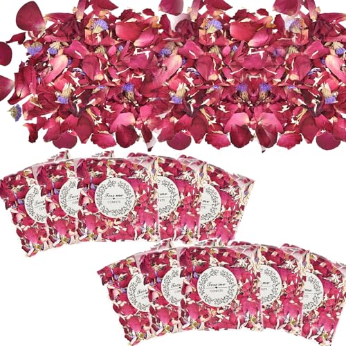 Teouuas 100g Petale de Rose Naturelles, 100% Petale de Rose Sechees Naturel, Confettis de Mariage pour Saint Valentin, Centre de Table, Anniversaire, Ambiance...