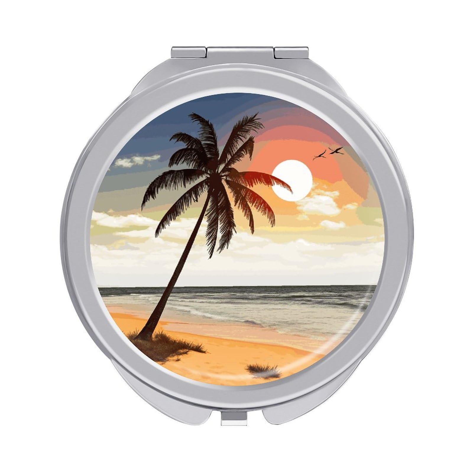 FekiLoot Palm Tree on Beach Travel Makeup Mirror 2 X /1 X Magnifying Slim Pocket Mirrors Compact for Purse Travel Makeup Mirrors for Pocket, Handbag, Purse Women Gift