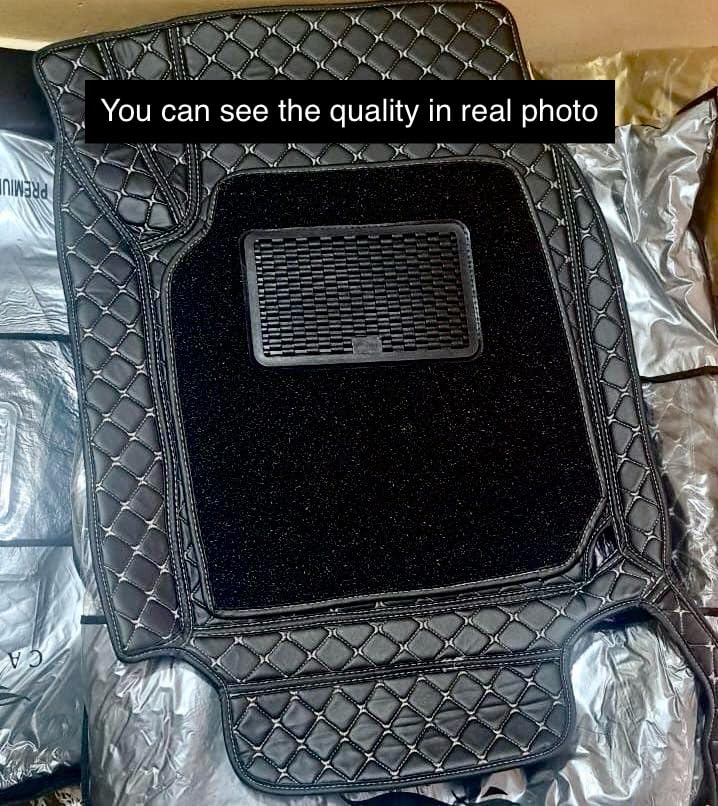 Image of Auto Fusion Premium 7d Car Mats Universal for All Cars | Luxury Double Stitched 7 Layer Protection Car Floor Tray Mats | 100% Waterproof and Washable (Black with Red Stitching, Universal)