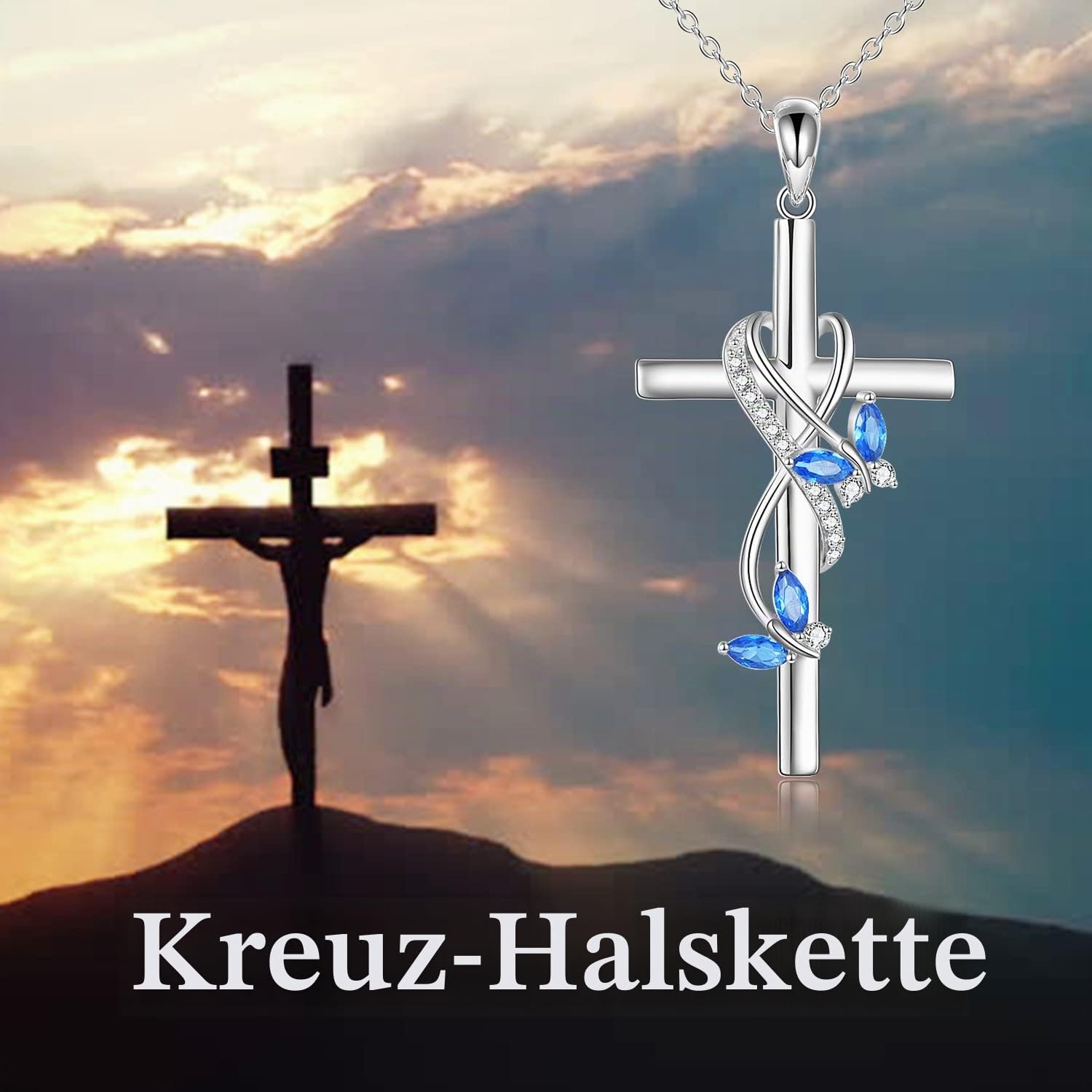925 Sterling Silber Kreuz Halskette für Frauen, Meeresschildkröte Schmetterling Libelle Marienkäfer Kolibri Engelsflügel Zirkon Anhänger Halskette Sicherheit Silber Schmuck Kette Geschenke für Damen