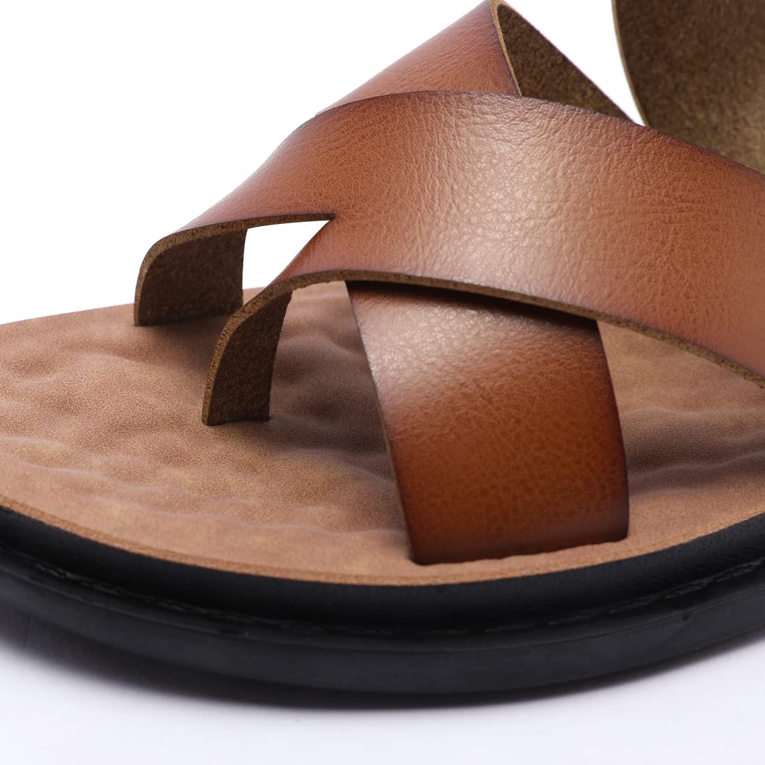 Harssidanzar Sandalias masculinas,sandalias deslizantes cruzadas antideslizantes en verano estilo anillo de dedo del pie al aire libre e Interior KM221EU,Caqui,Tamaño 44