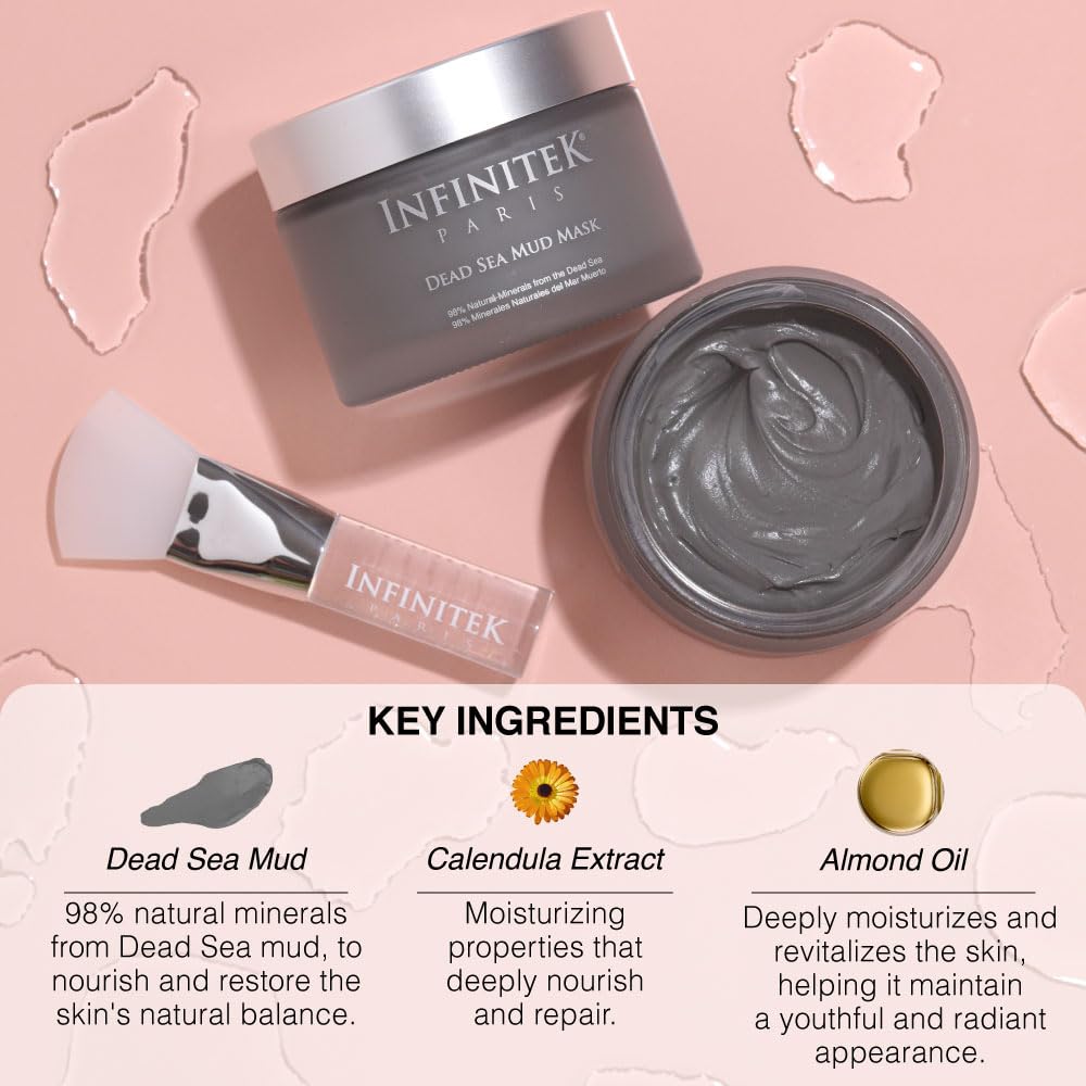 Infinitek Paris | Dead Sea Mud Mask | Galentine’s Gifts & Valentine’s Day Gifts for Women | Face Mask for Acne Treatment, Blackhead Remover, Antioxidant Pore Cleaner | 2.47 oz / 70 g - Image 7