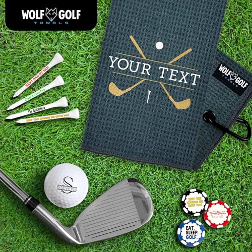 Image of Wolf Golf Towels Custom Golf Towel | Personalized Golf Accessories for Men & Women | Add Your Text with Choice of Font and Thread Color