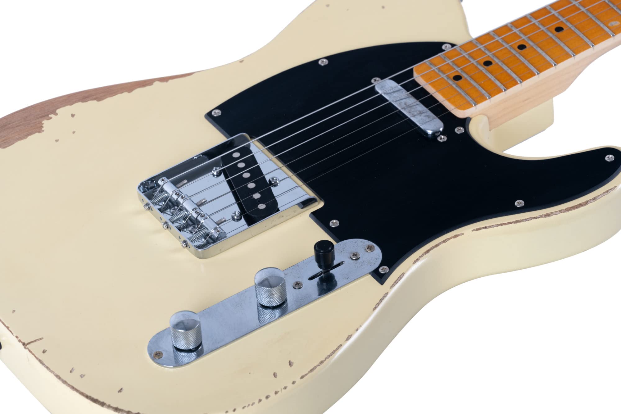 Rocktile Vinstage TL-HMWM gitara elektryczna – gitara relikowa w stylu wiekowym – korpus: mahoń – gryf/szyja: klon – 2 x Single Coil Pickup – sprzęt vintage – biały vintage