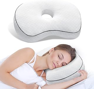 Ohrlochkissen für Seitenschläfer mit Ohrloch für CNH und Ohrenschmerzen Ohrenentzündung Druckstellen, Füllung aus Baumwolle und Polyester, waschbar und verstellbar (Weib)