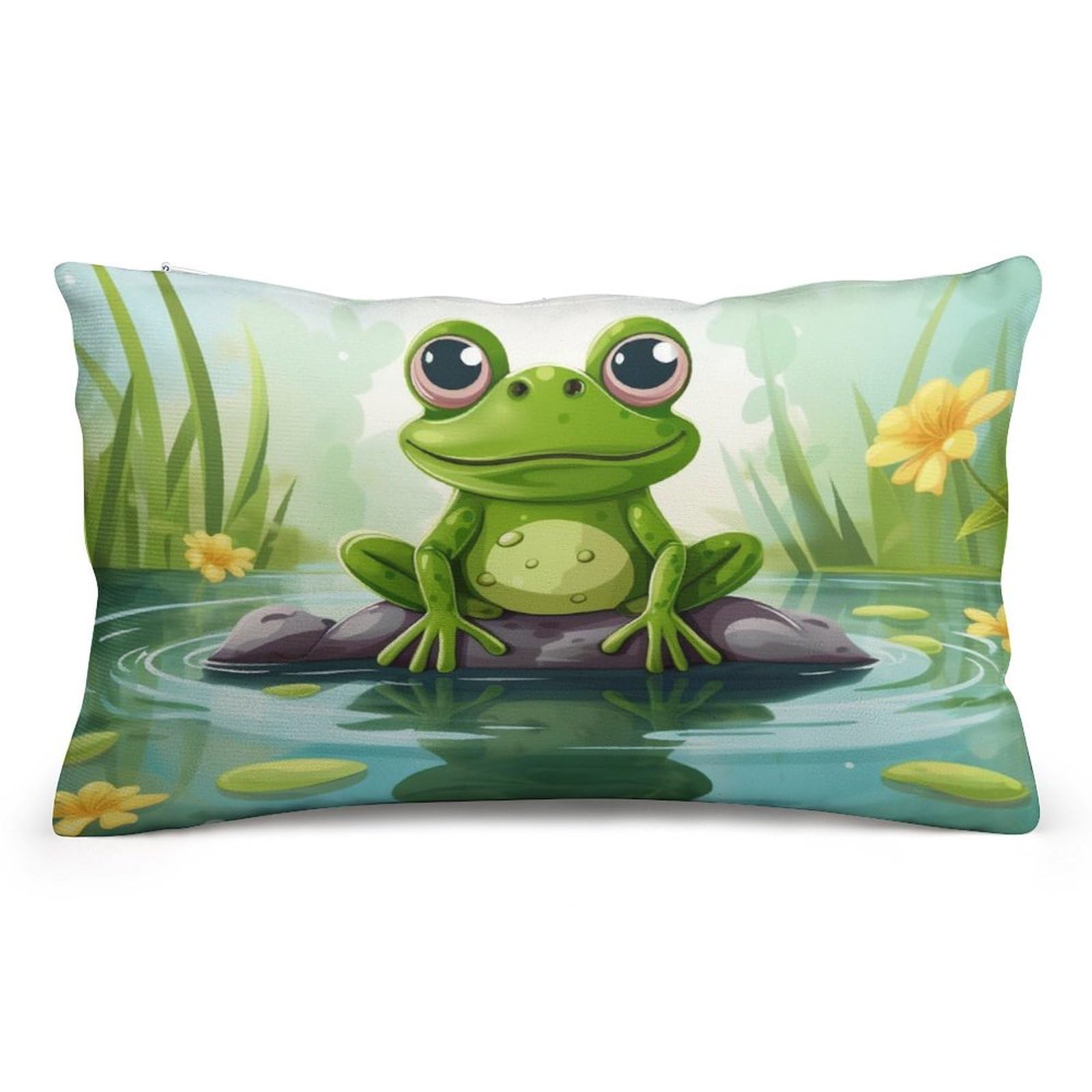 Velvet Pillowcases Standard Size 8"x12", Ultra Soft Breathable Pillow Cases for Bed, Luxury Cozy Fuzzy Pillow Shams, Lumbar Pillow Cover, Frog in A Pond Cushion Case Home Decor