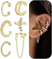 PARIVEA 6PCS Non-Piercing Ear Cuffs 14K Gold Plated Chunky Thin Clip-On Cartilage Earrings for Women - Adjustable Fake Piercings