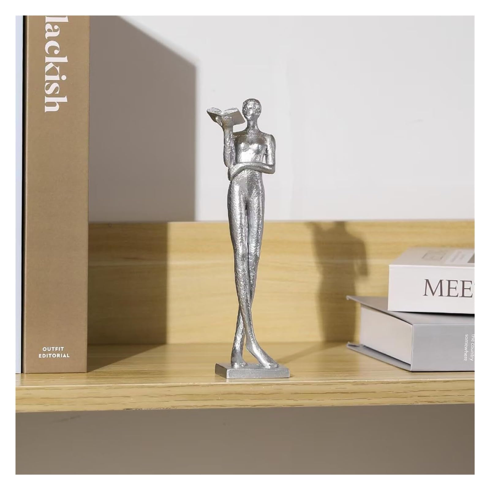 NingBright Desk Decor Reading Figure Sculpture Modern Minimalist Decor Home Office Bookshelf Accent Esculturas y Accesorios Decorativos(Silver)