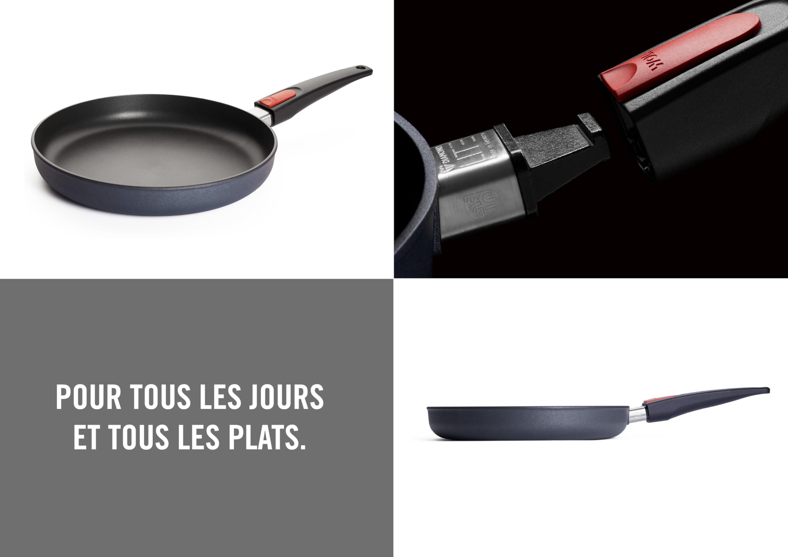Woll Diamond Lite poêle en fonte - Induction-, Ø 28 cm, hauteur 5 cm, avec manche amovible - Convient à tous les types de cuisinières, antiadhésif, fonte d'aluminium