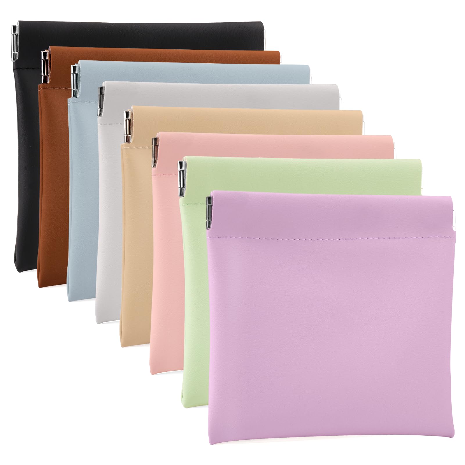 BUSOHA8PCS Snap Closure Organizer Pouch, Small Women's Leather Pouches for Purse, Mini Makeup Bag for Cosmetics Headphones Jewelry Lipstick