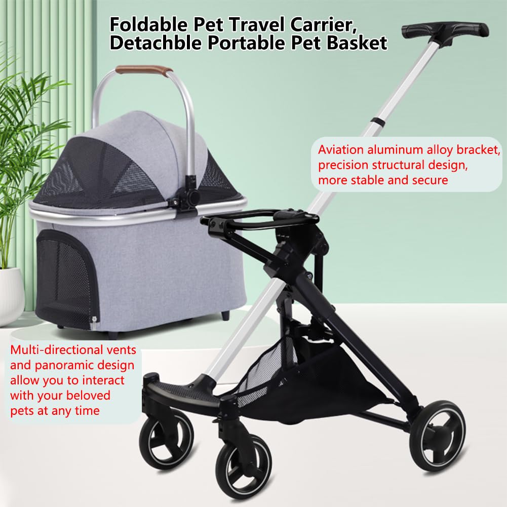 Pet Stroller for Small Medium Dogs Cats, Lightweight Foldable Ventilated Dog Cat Cart, Detachble Portable Pet Bag, Storage Basket, Car Seat 3 in 1 Multifunctional, Max Load 33 lbs (Yellow)