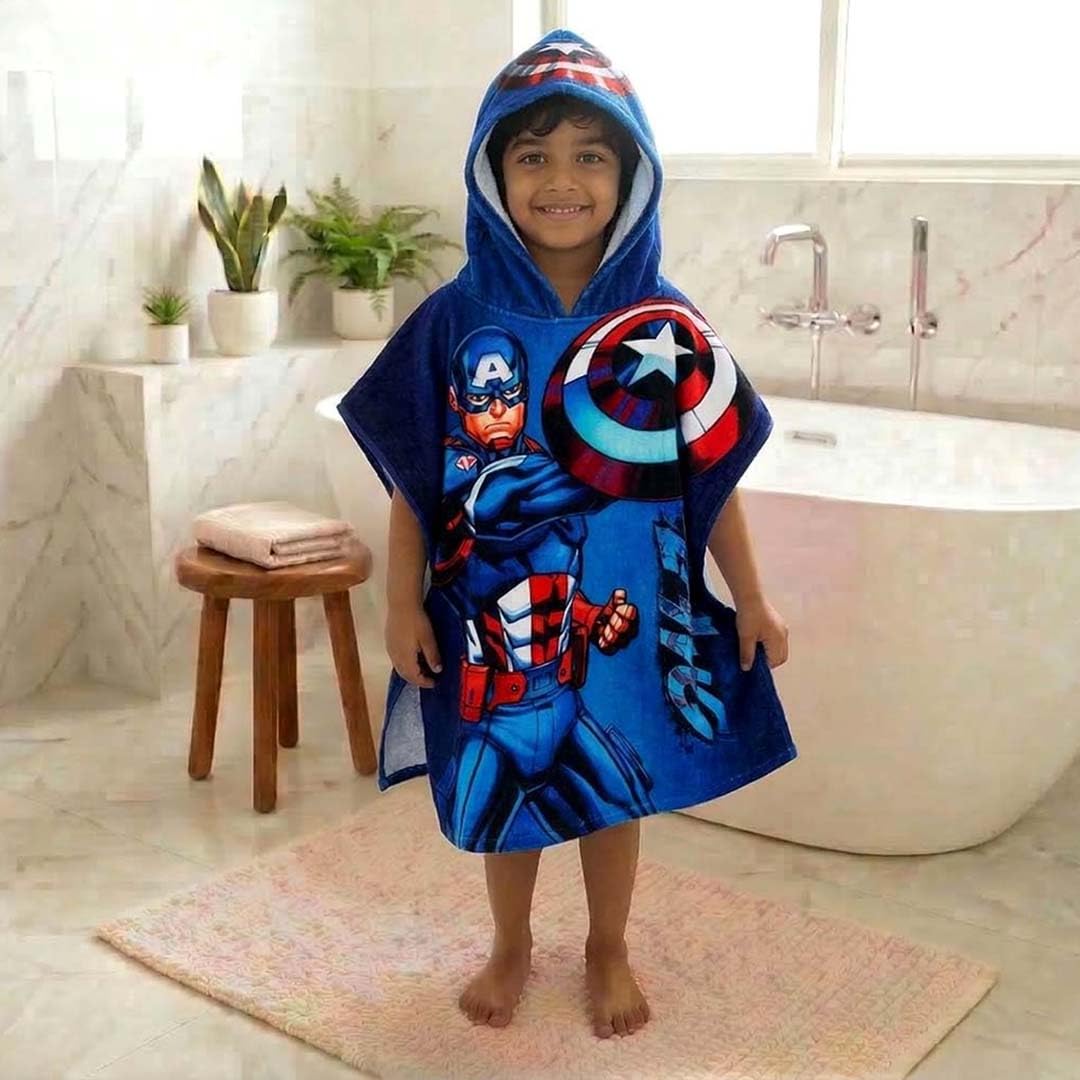 Athom Living Hooded Poncho Towel for Kids | Quick Dry, Highly Absorbent Pure Cotton Bath Towel | Soft Lightweight Baby Wrap for Beach | 60x120cm, 350 GSM (Captain America - Blue)-picture-18