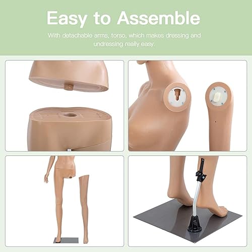 Miniatura 3 de Maniquí de cuerpo completo de 69 pulgadas, forma de vestido de torso femenino con base de metal, maniquí de plástico ajustable desmontable para