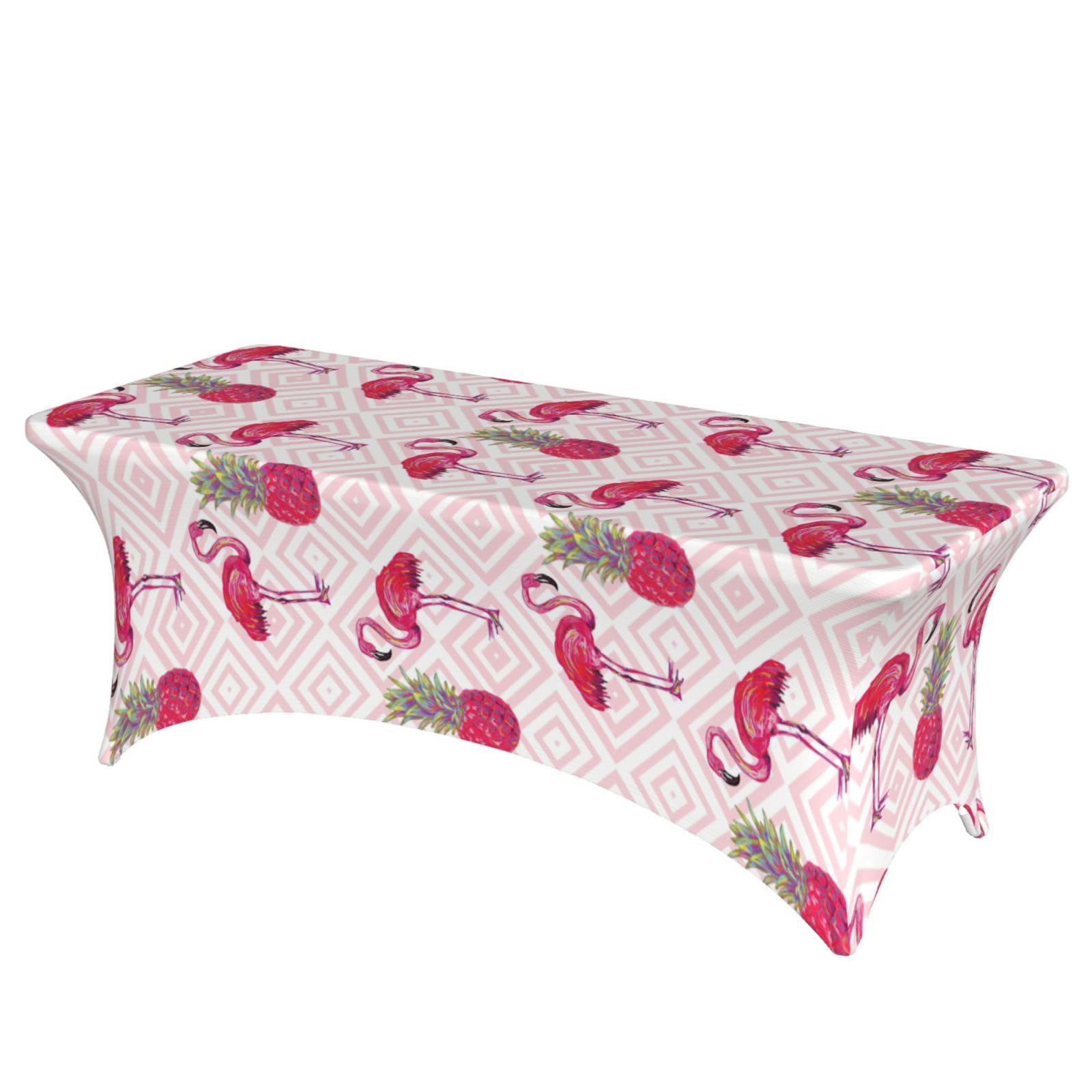 AYYQWE Pink Flamingo Pineapple Print Elastic Rectangular Tablecloth For Banquet Outdoor Picnics Office Table Cover