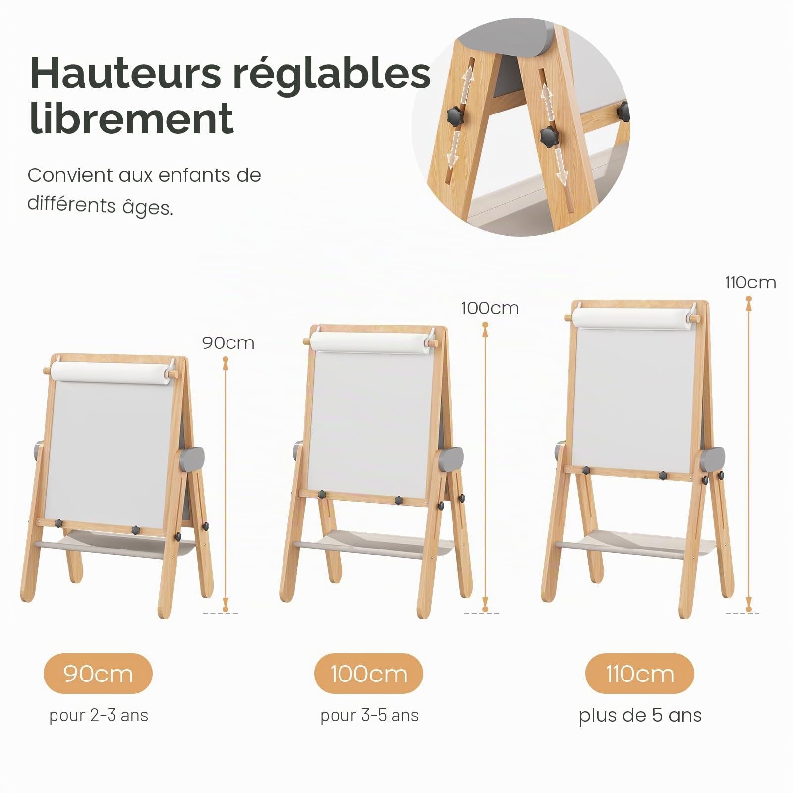 BanaSuper Chevalet Peinture Enfant, Tableau Enfant Double Face Magnétique, Chevalet de Peinture Réglable en Hauteur pour Tout-Petits, Réglable en hauteur (90-110 cm), Pliable & 80% Prémonté, Gris