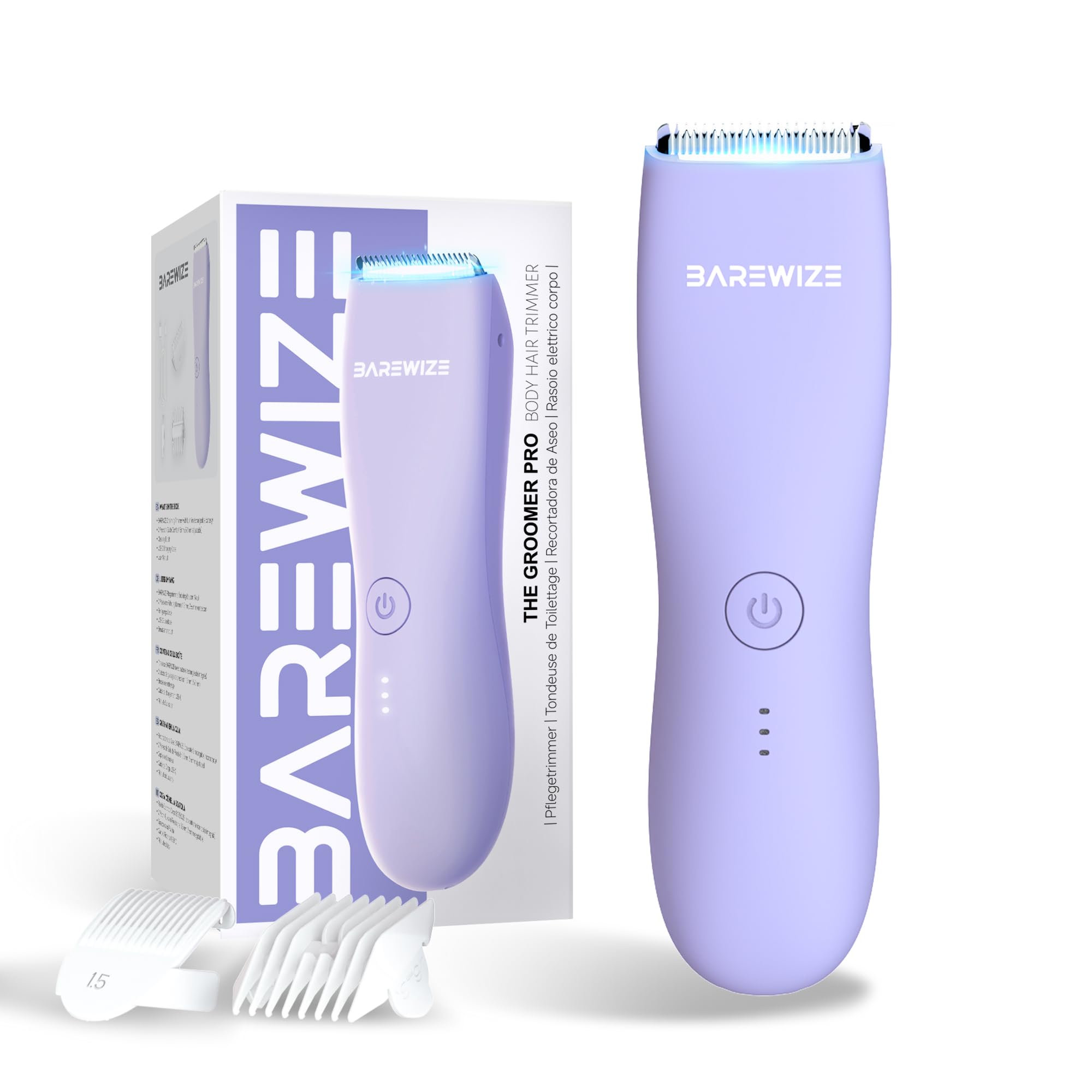 BAREWIZEBikini Trimmer for Women, Legs & Pubic Hair Trimmer | Waterproof, Type-C Rechargeable, LED Light, Replaceable Blade, Electric Razors for Women, Womens Body Shaver (Lilac Purple)