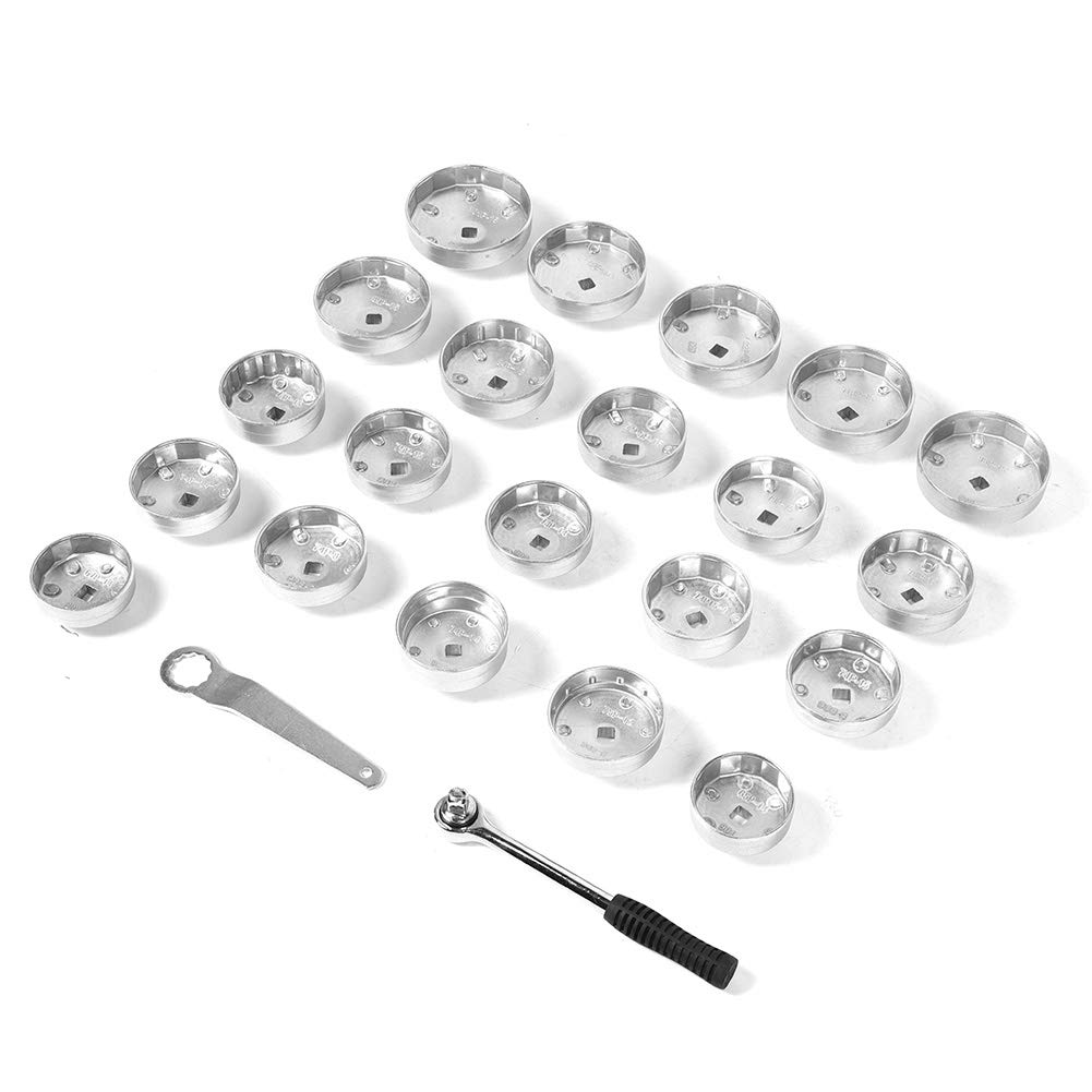 Cocoarm Chiave per Filtro Olio da 23 Pezzi Kit di Strumenti per la Rimozione del Filtro dell'Olio in Alluminio Set di Bussole Stile Tazza Design Leggero Cromato per Meccanici di Riparazione Auto e