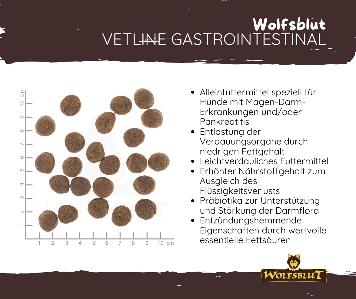 Wolfsblut Vetline Hundefutter - GASTROINTESTINAL, 2x2kg - Sparbundel, Sparpaket - inklusive Warnicks Tierfutterservice Hundesnack Goodie