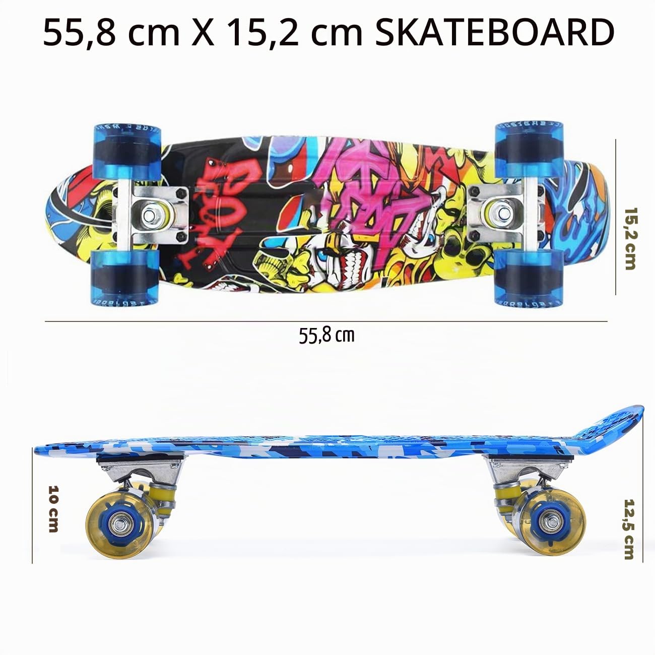 ERNAN Skateboard Complet Mini Cruiser pour Enfants 22"，Skateboard avec Roues LED pour Enfants Débutants Filles Garçons Adolescents Adultes