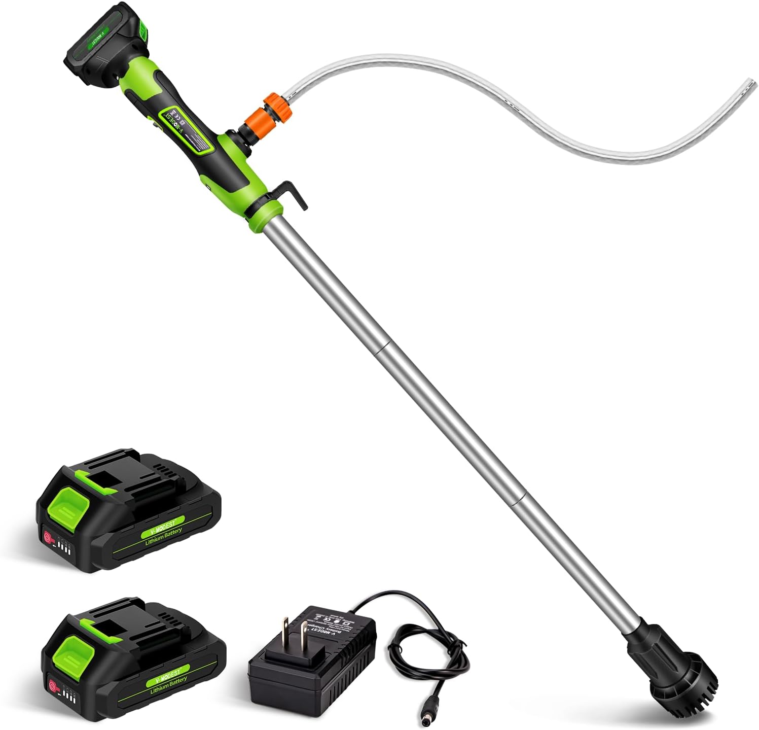 Cordless Stick Water Transfer Pump, Battery Powered Portable Stick Utility Pump with 2x2000mAh 21V Battery?720GPH, 33FT Head?3/4" Outlet for Gardens, Ponds, Boats, RVs, Underground Garages