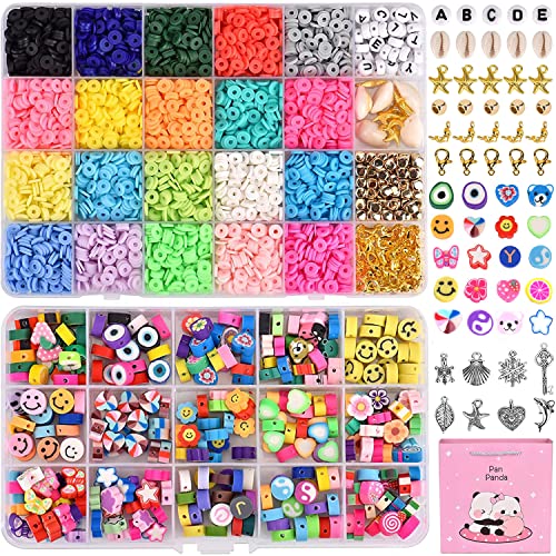 Juego de perlas de arcilla polimérica de 35 colores, redondas, planas, con corazón, flor, frutas, perlas de emoticono AUHOU Heishi, discos de vinilo, pulsera, collar DIY Cover