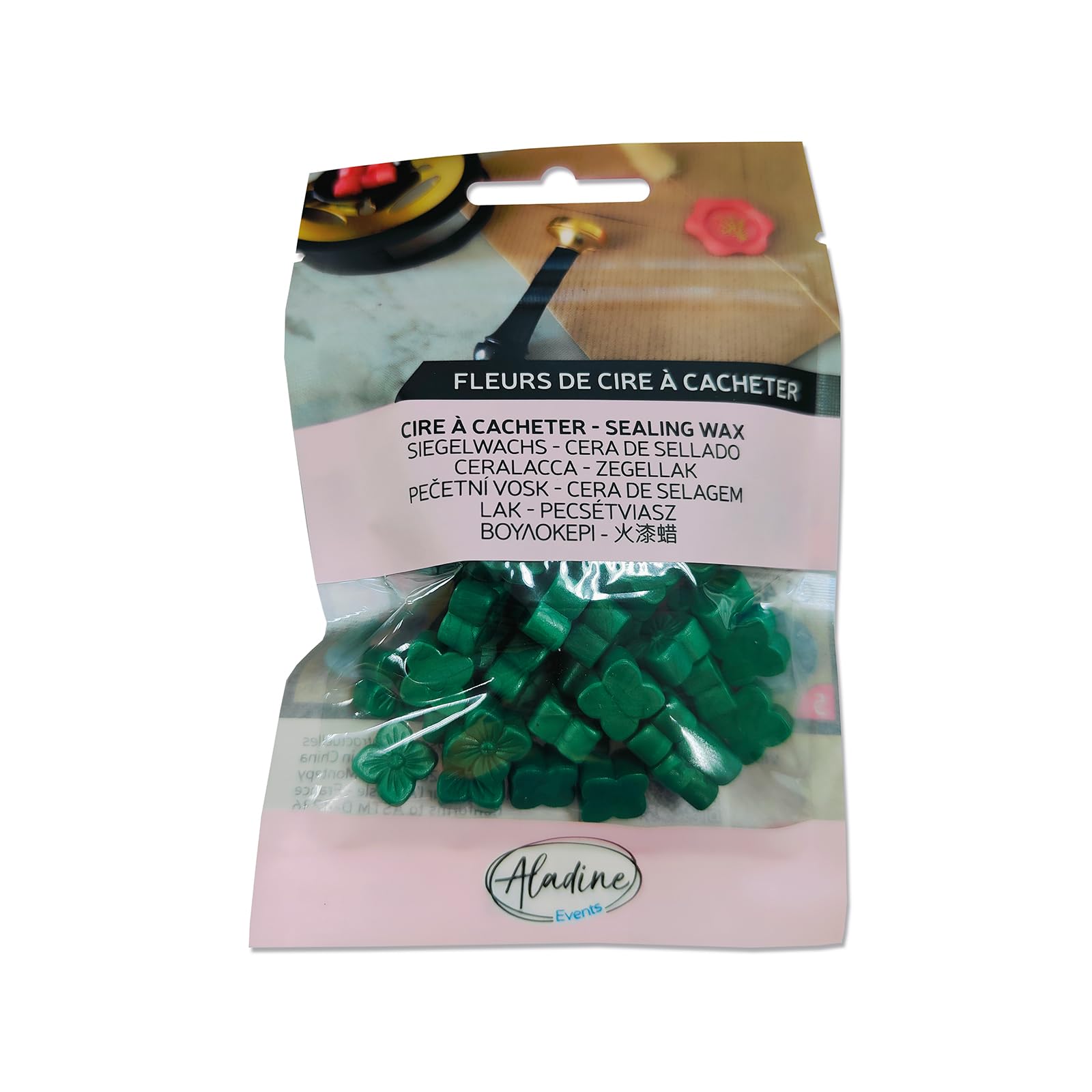 Aladine - 60 Sealing Wax Beads - Emerald Green Pearlescent - for Creating Wax Seal - Wax Flowers - for Weddings, Births, Letters, Mails, Menus & Gifts - 72647