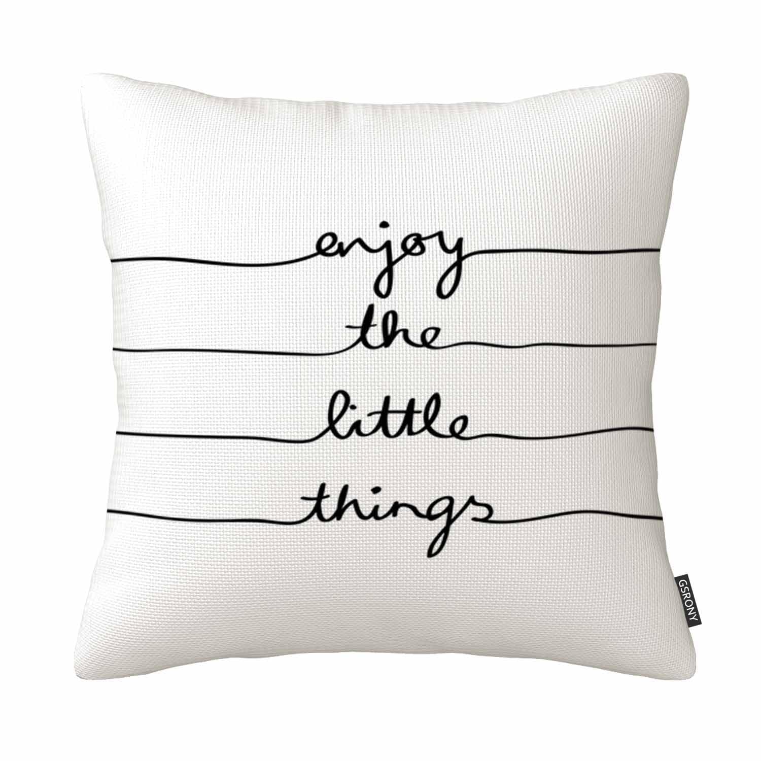 Gsrony Blue Pillow Cover Enjoy The Little Thing Pillowcase 18X18 Inches Cotton Linen Zipper Cushion Case