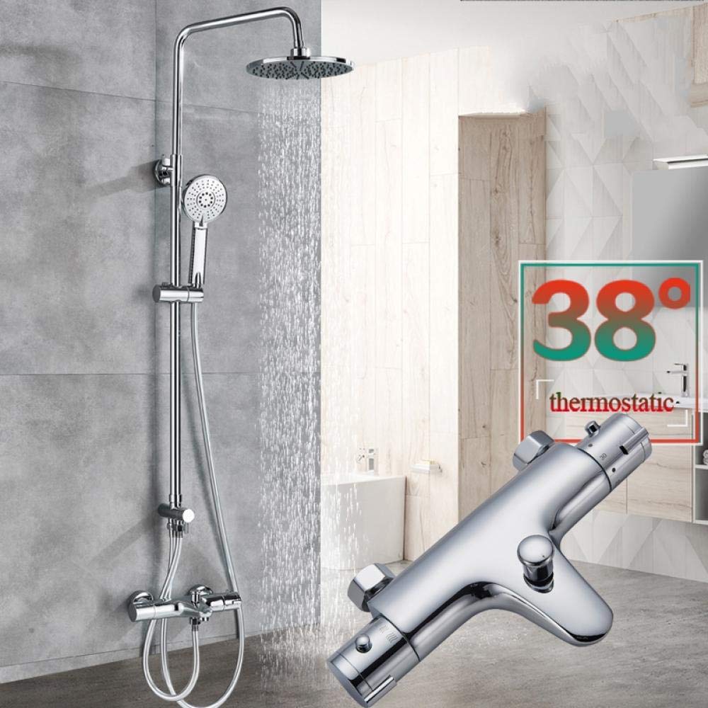 DFGHNBVC Bathroom Thermostatic Shower Mixer Faucet Dual Handle Brass Shower Chrome Column Rainfall Head And Hand Shower Hot Cold Tap
