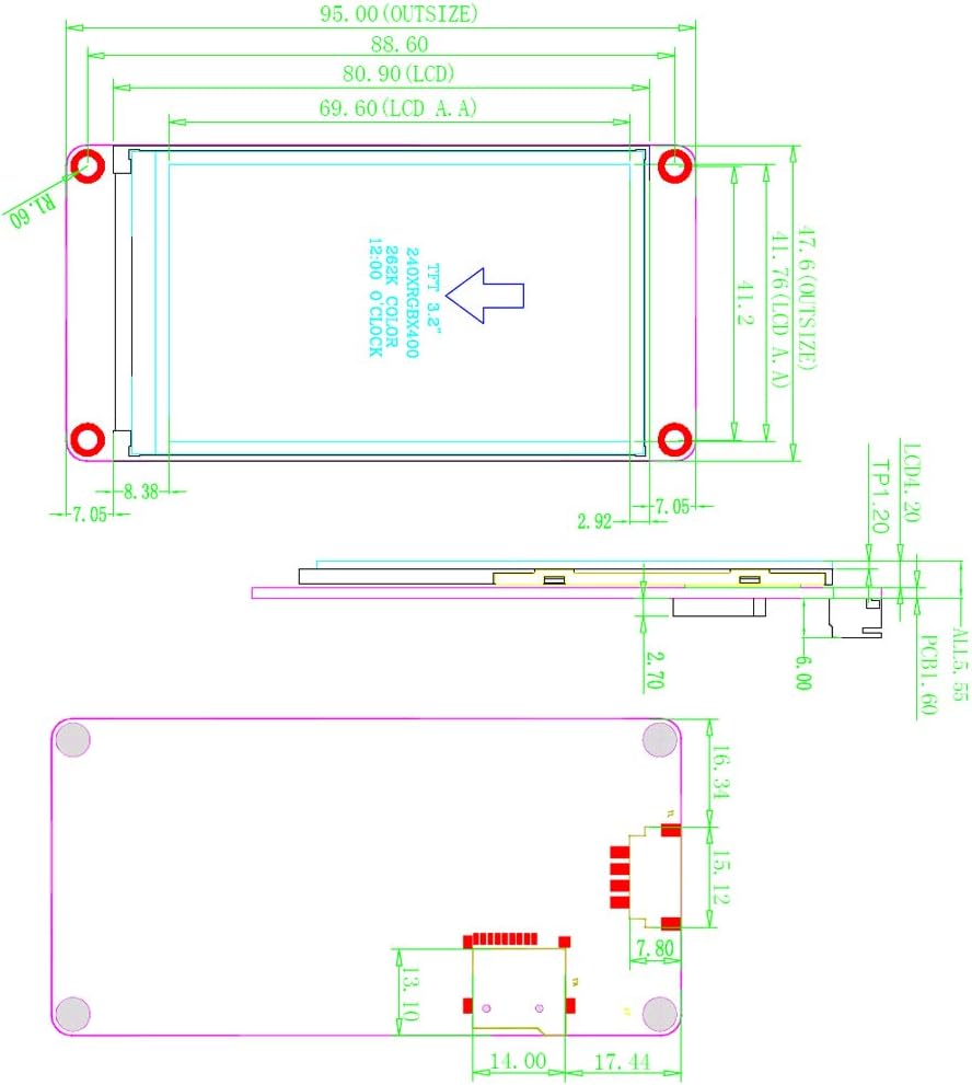 Nextion Enhanced 3.2 inch HMI Display Resistive Touch Screen 5V TFT LCD 400x240 for Arduino ESP32 (NX4024K032)