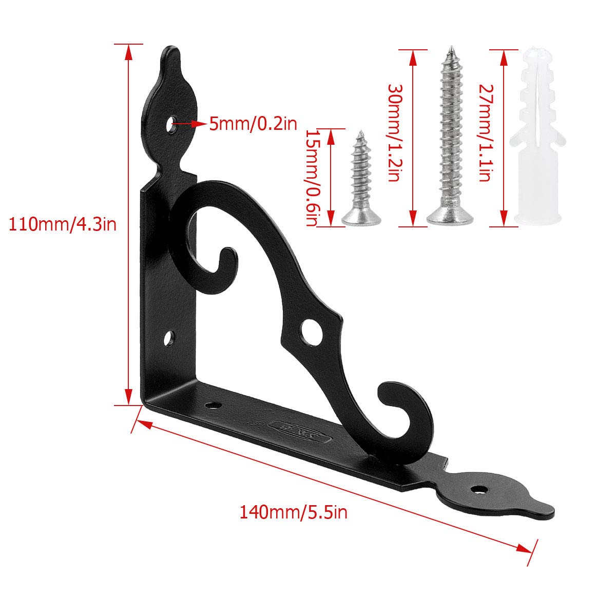 14 x 10,9 cm staffe decorative per mensole in metallo nero resistente, 4 staffe per mensole con viti, Acrux7 staffe angolari per mensole – Staffe a L resistenti