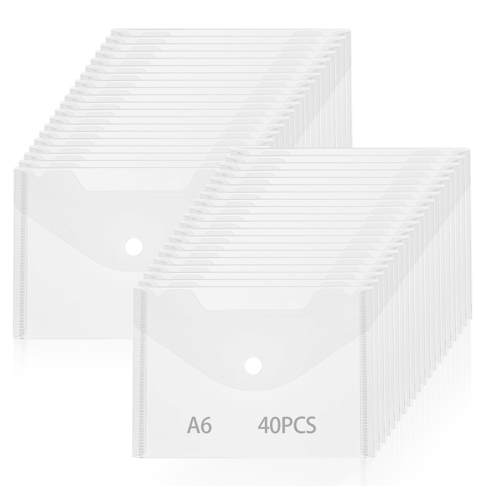 40PCS A6 Plastic Wallet, Small Document Files Envelopes Clear Plastic Folders Wallets with Popper Waterproof for Office School Home Paperwork