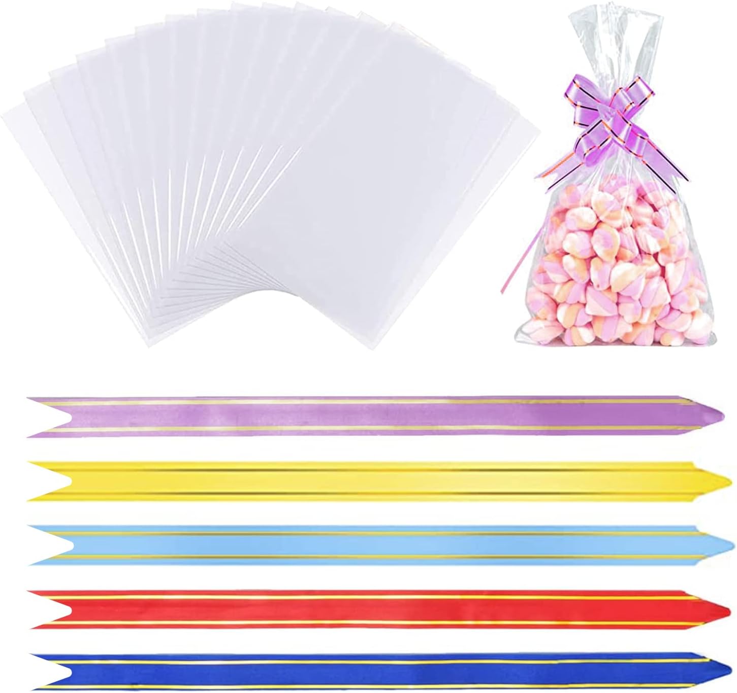 50 Pack Cellophane Bags, Food Cookie Bags Clear Cellophane Bags with 50