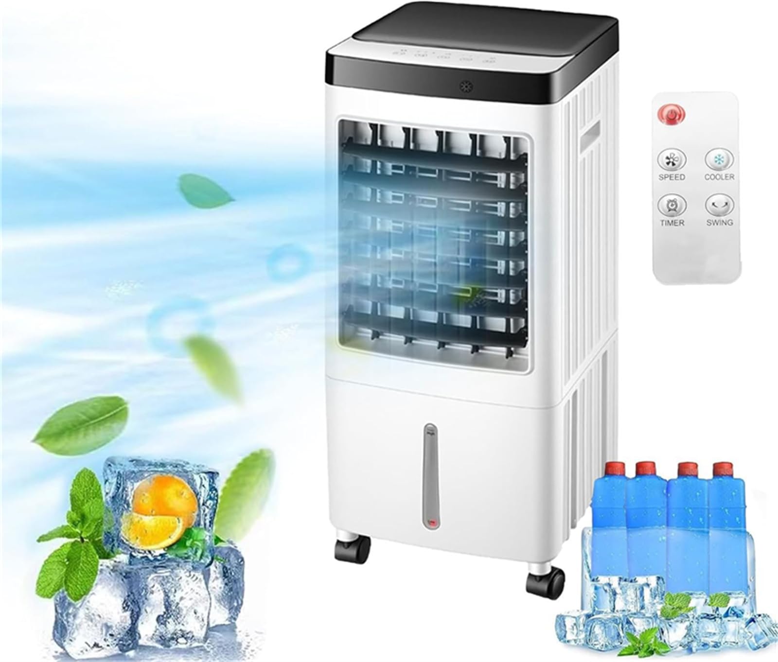 MOTIM Portable Air Conditioners, Evaporative Air Cooler with Remote & Touch Control, 10 Liter Water Tank, 2 Ice Boxes, 3 Speeds & 7H Timer, Fast Cooling Windowless Air Conditioner for Home, Office