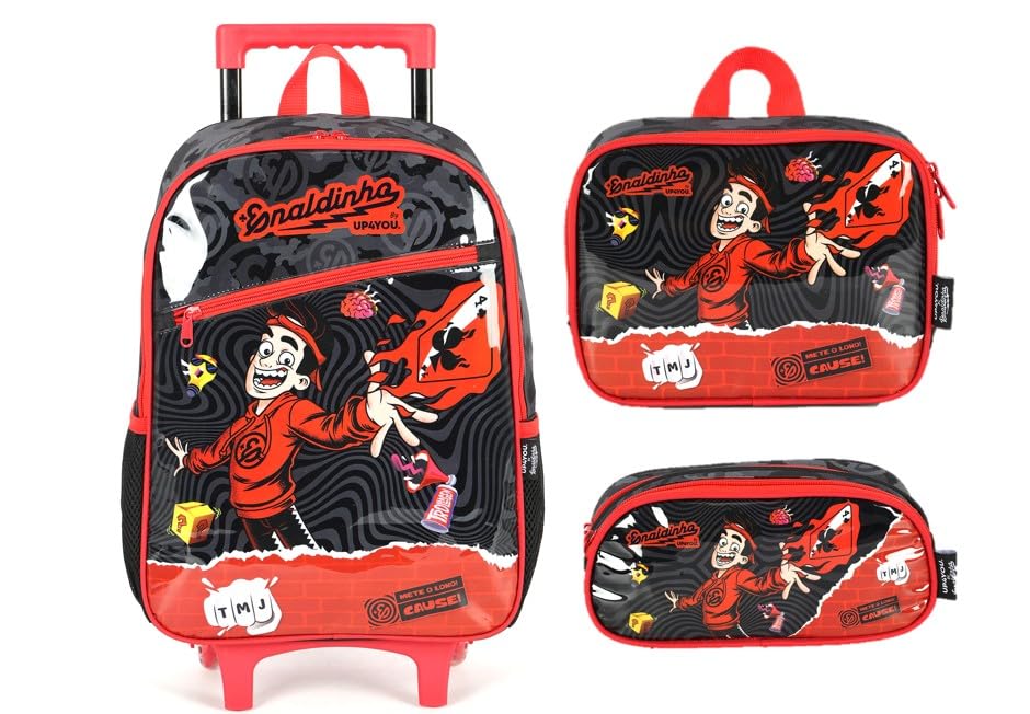 Kit Mochila Rodinha Enaldinho Lancheira Estojo 2026 Preto Enaldinho Youtuber