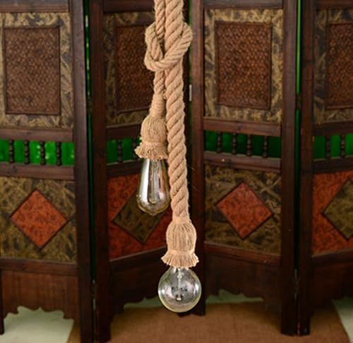 Miniatura 6 de Lámpara colgante vintage industrial de cuerda de cáñamo estilo retro, lámpara de techo Edison E27 Base de cable de luz