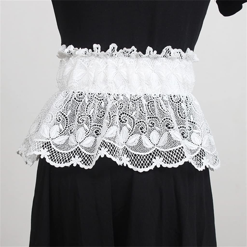Fashion Women Lace Belt Spring Autumn Elegant Black White Peplum Belts Wide Ladies Dress Skirts Waistband (Color : Black, Size : One Size(60cm))