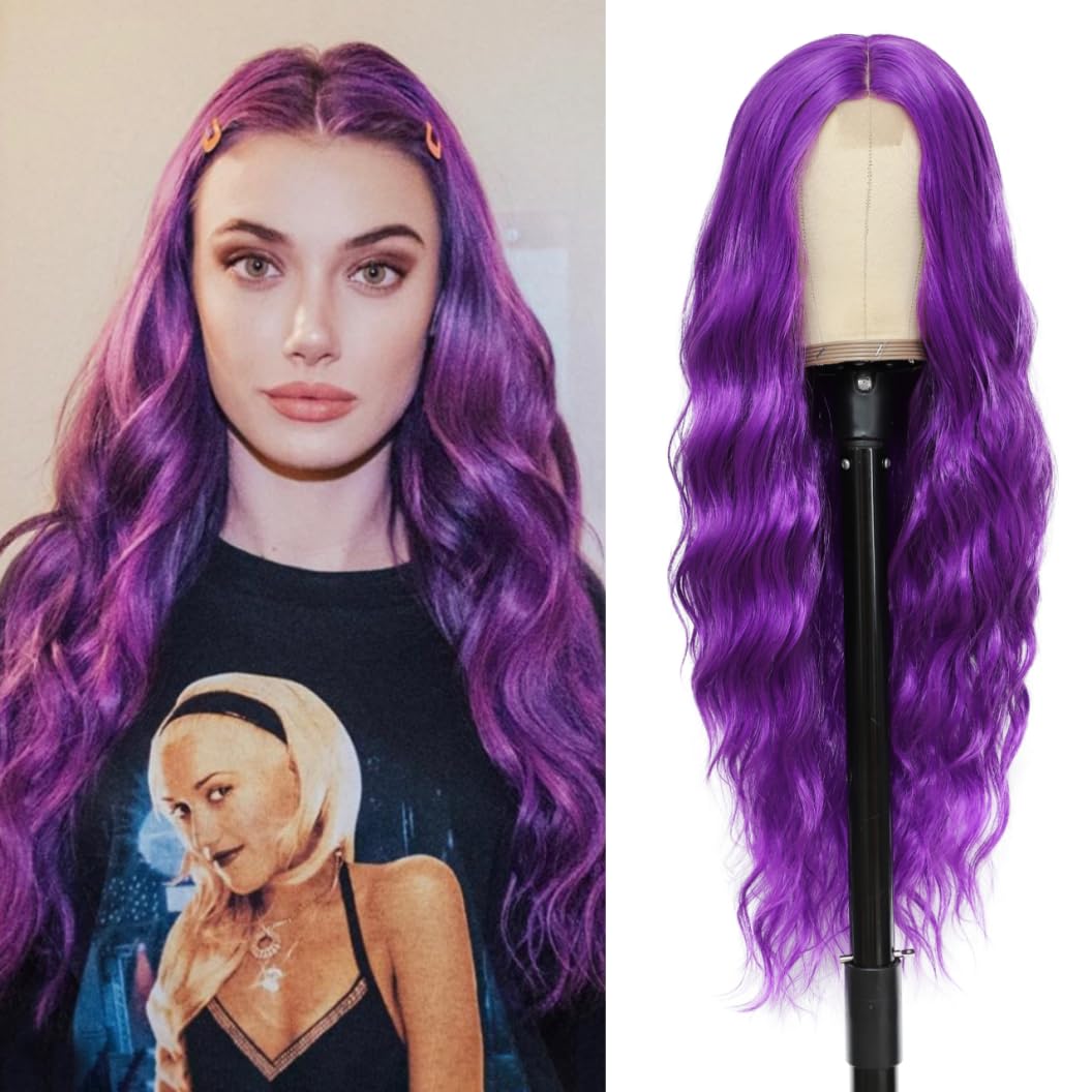 BUPPLER Cosplay Long Purple Wig 28 Inch Middle Part Synthetic Wig Realistic Gifts Party Wigs for Women Daily Use Colorful Wigs (Purple)