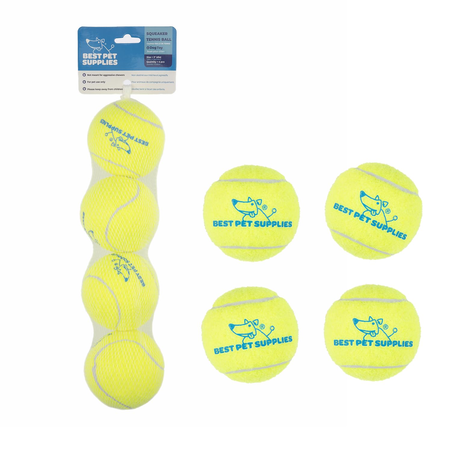 Best Pet Supplies Squeaky Tennis Toys for Dogs 4-Pack