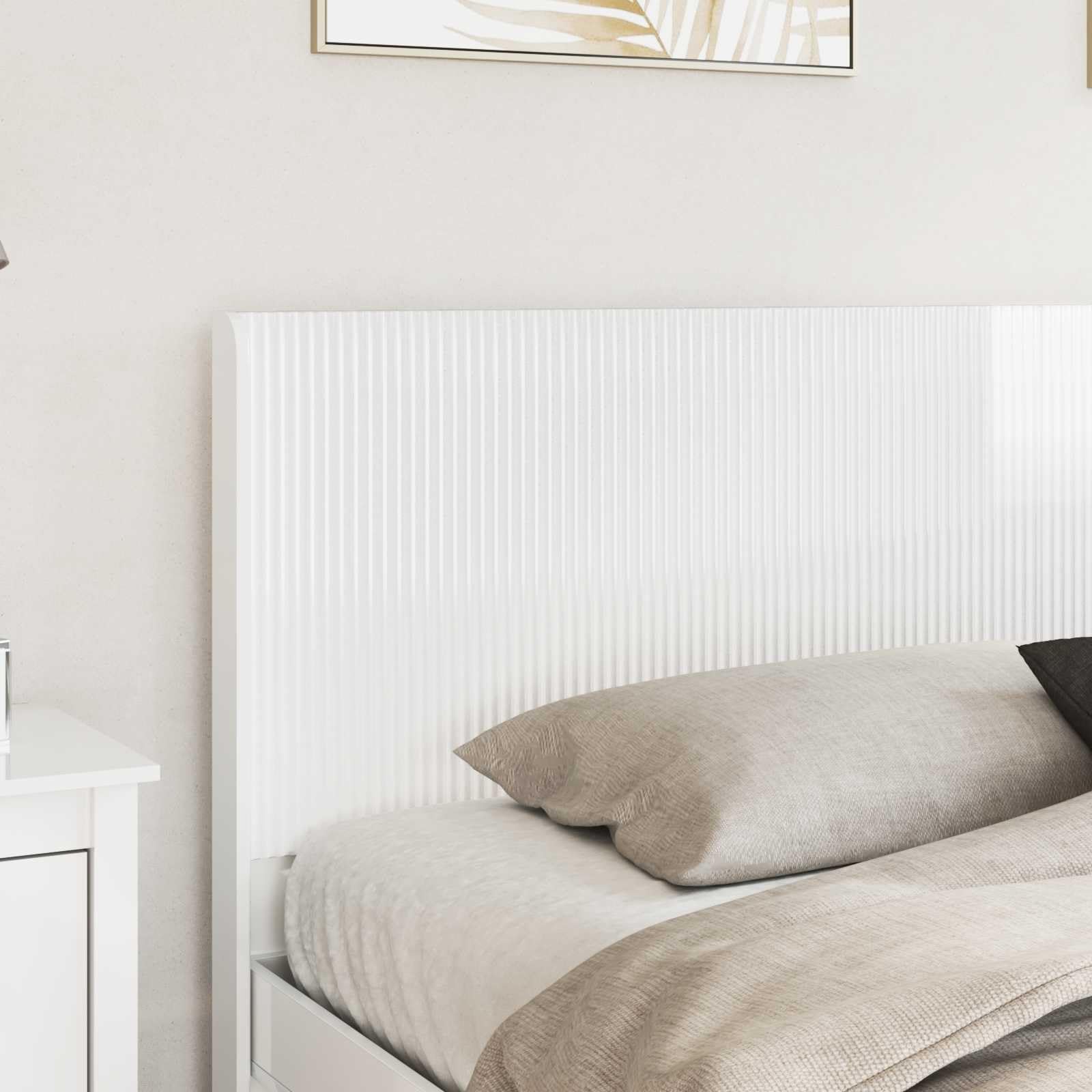 Tête de lit en bois blanc brillant - 186,5 x 100 cm - Pour lit double - Panneau de lit moderne avec lattes verticales - Pour chambre à coucher