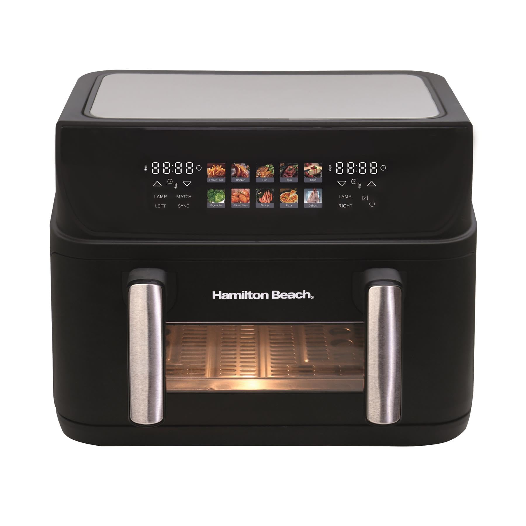 Hamilton Beach Air Fryer, 10L, FlexiZone, Dual Zone with Removable Drawer Insert, 10 Presets, Sync Cook & Finish, Vortex Technology, Dishwasher Safe Parts, LCD Touchscreen, Non-Stick, Black - HB983AP