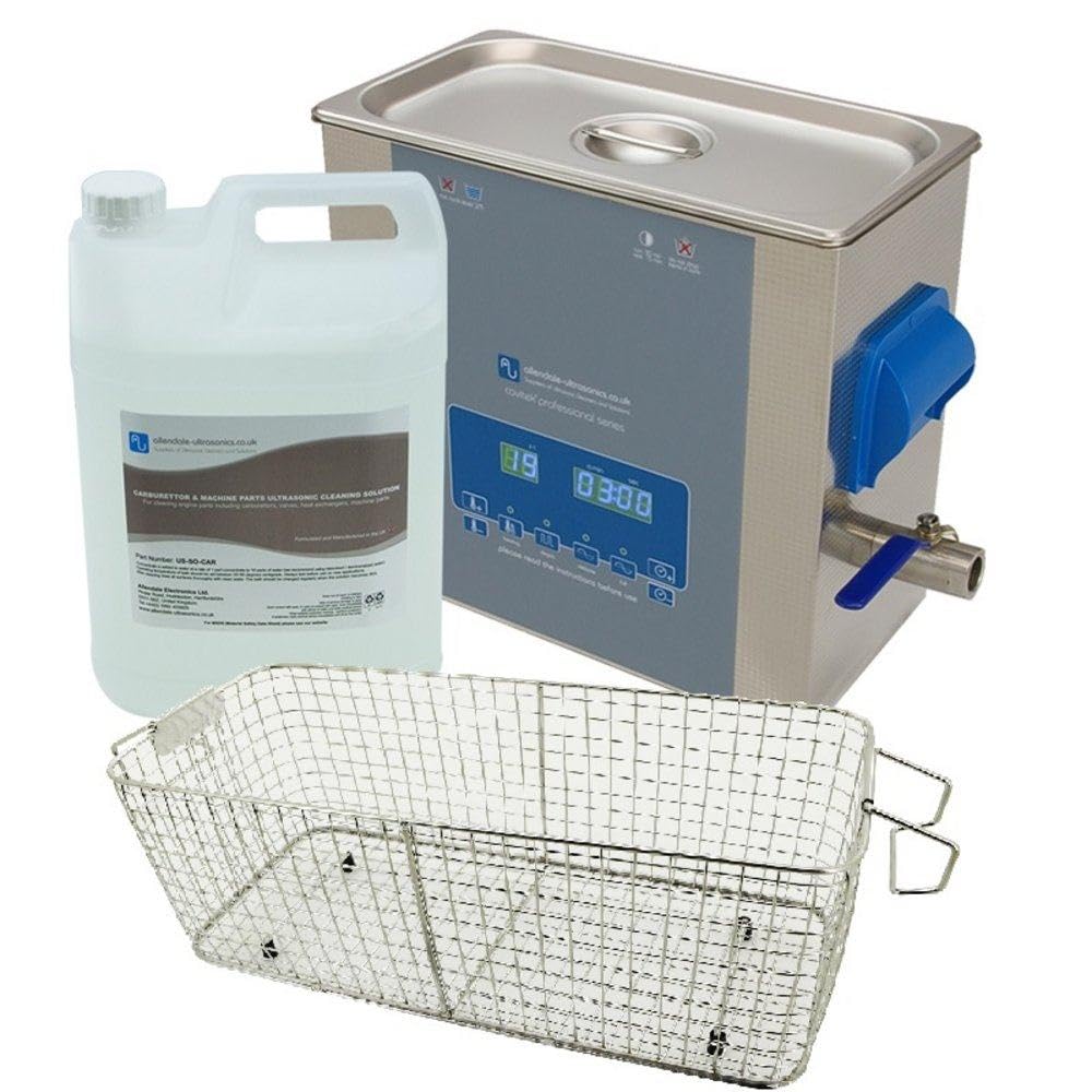 Allendale Ultrasonics 6L Industrial Ultrasonic Cleaner Cavitek Tank Heated Pro Bath with Basket and Carburettor Cleaning Solution