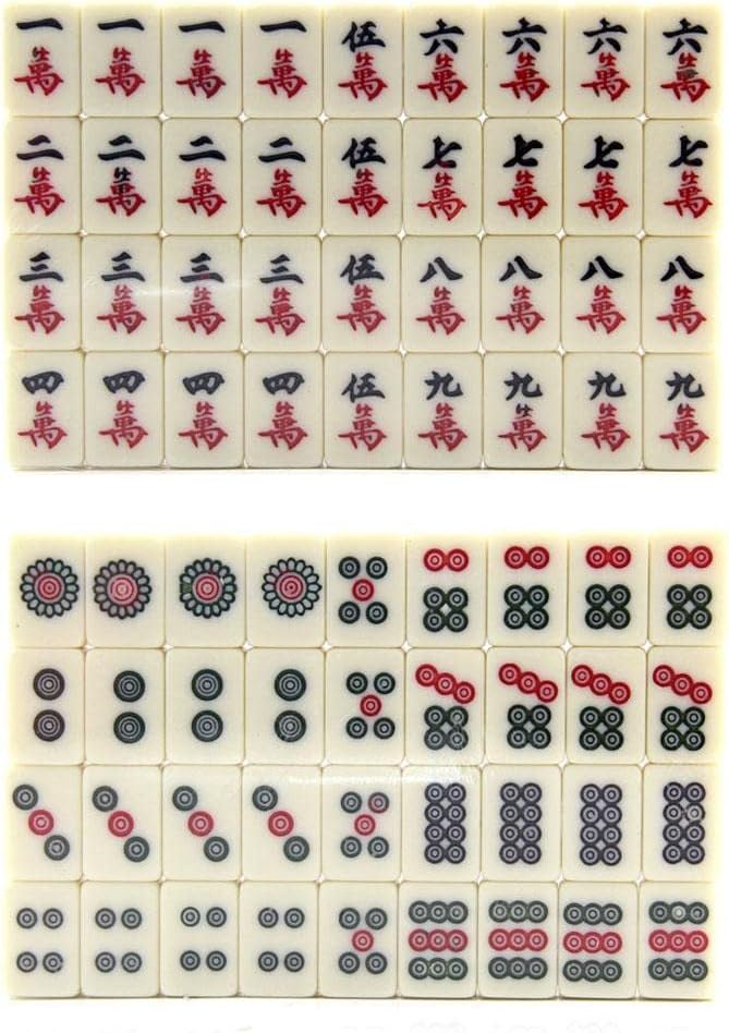 Portable Chinese Mahjong Set with 144 Tiles. Travel Board Game in Acrylic Case, and Scratch Traditional Majiang Game with Chinese Rules for Mah Jongg En, As Described