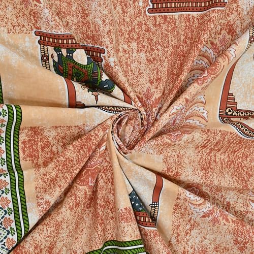 Image of EasyGoods India 00% Cotton Single Bedsheet with 1 Pillow Cover | 240 TC Pure Cotton Flat Bed Sheet | Traditional Jaipuri Printed Bedding Set | Soft & Breathable | 60 x 90 Inch (Terracotta & Beige)