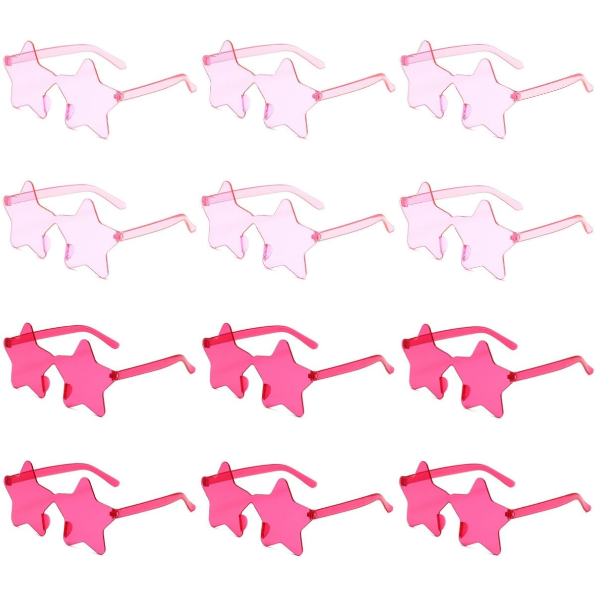 12 Pack Star Sunglasses for Women Rimless Sunglasses Transparent Candy Color Large Glasses for Party Favors Funny Accessories