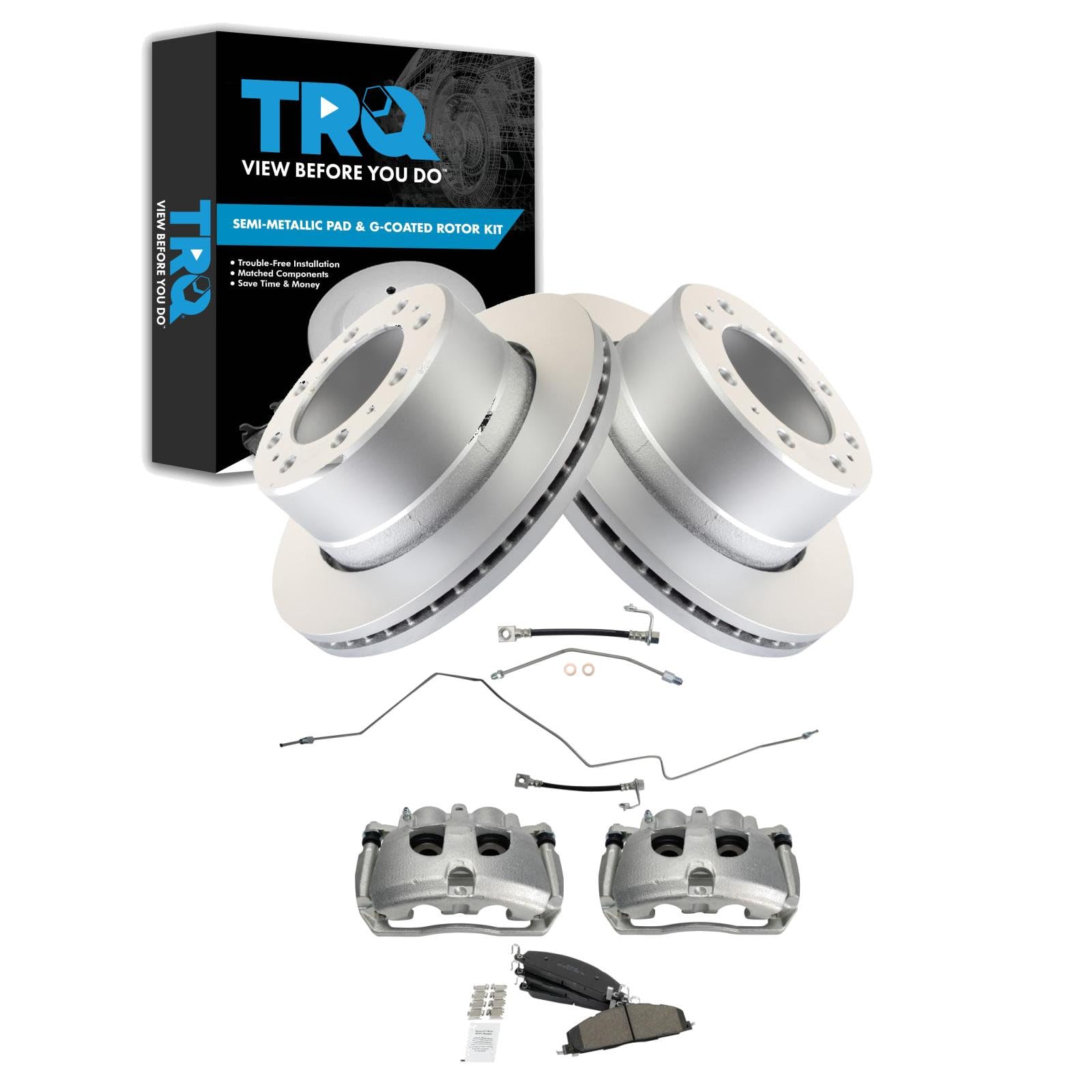 TRQ Rear Brake Pad &amp; Rotor Kit Semi-Metallic Premium G-Coated