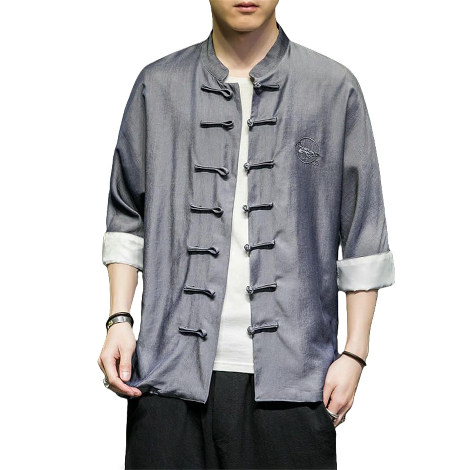 Chemise style chinois homme col montant et finitions boutons grenouille haut de gamme